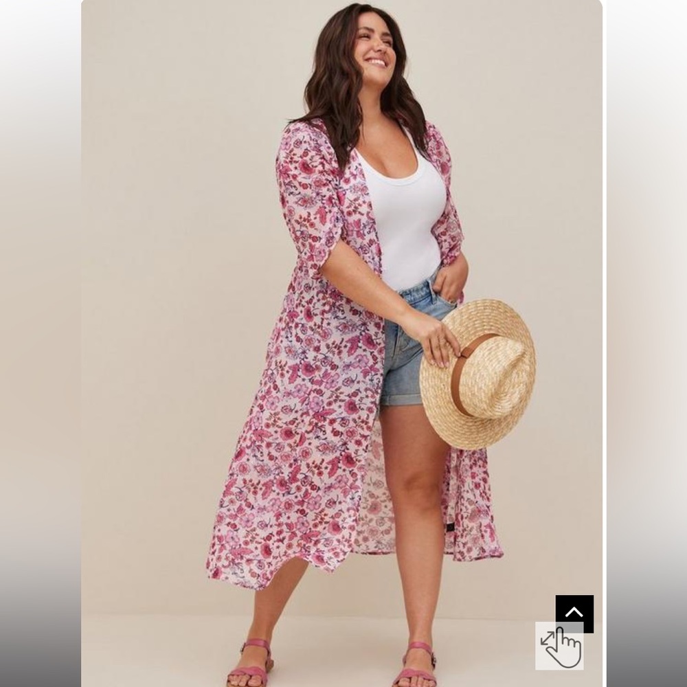 Pink Floral Longline Duster Jacket